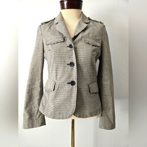 ZARA TRAFALUC herringbone cotton tweed lightweight cream/black/Grey blazer. MED